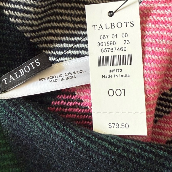 NWT Talbots Pink White Navy & Green Plaid Blanket Scarf Approx 29x76 Never Worn - Picture 2 of 6